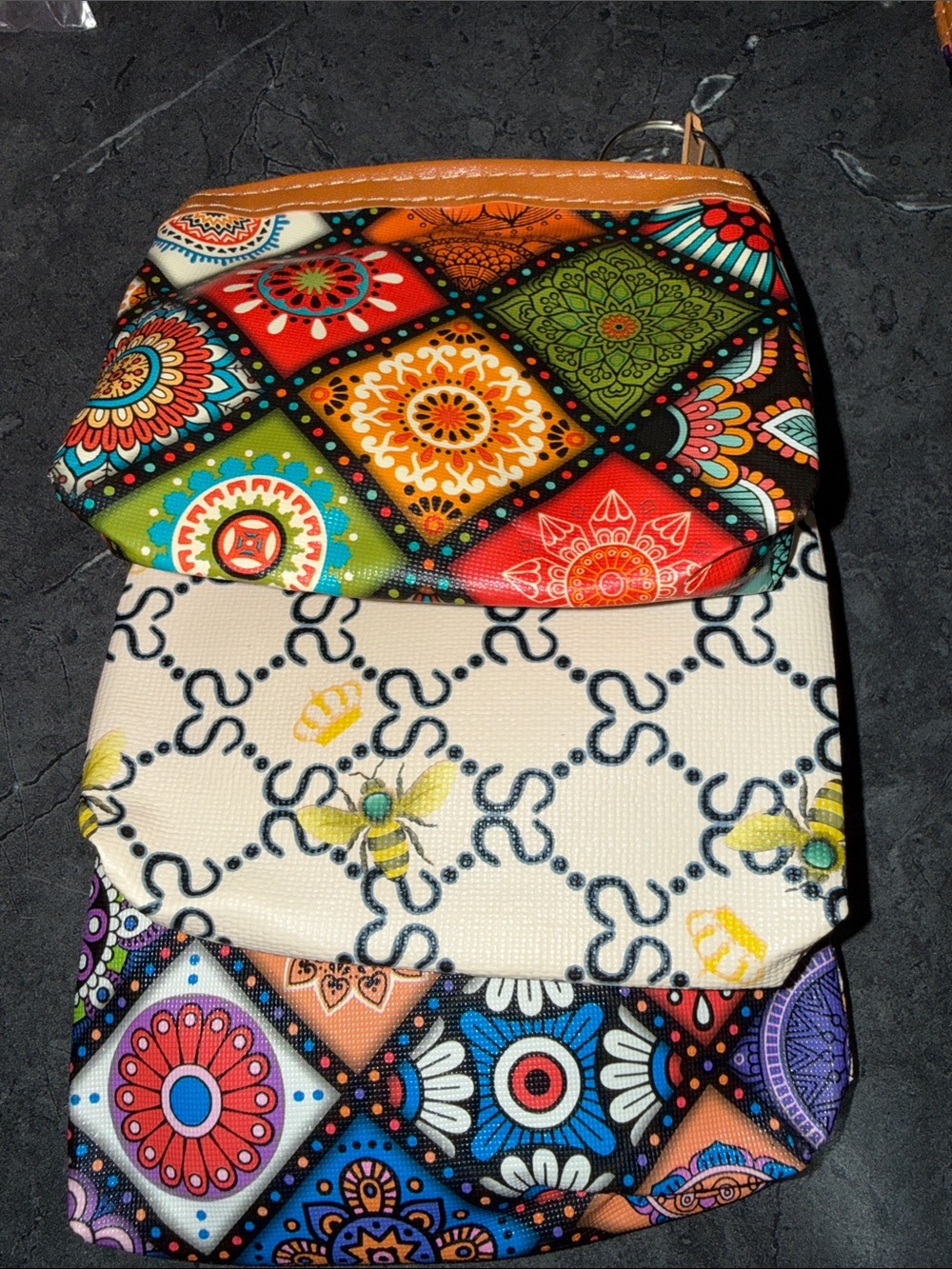 Colorful Patterned Triple Zip Coin Purses- Multicolor - Picture 2 of 3